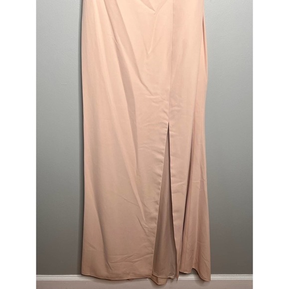 NWT After Six One Shoulder With Strap Cowl-Neck Crepe Maxi Dress Cameo Size 12 - Picture 9 of 12